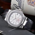 Copy Patek Philippe Nautilus Travel Time Automatic Watches SS Black Leather strap_th.jpg